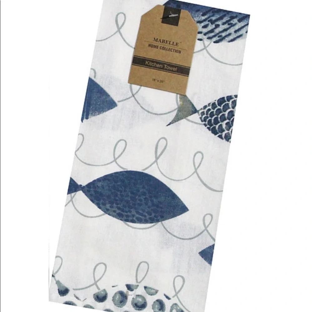 Mabelle Coastal Printed Kitchen Cotton Towels Nautical Beach Blue White 2 Pieces - Picture 3 of 16